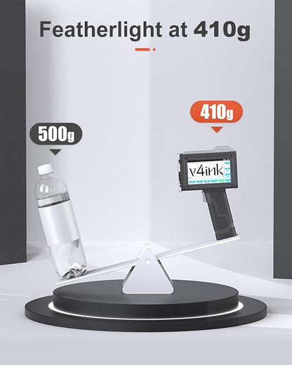 v4ink BT-HH6205B Handheld Inkjet Printer, 16H Endurance, 0.5in Print Height, Print Number Text Barcode QR-Code Logo Image on Clothes Carton Plastic Tube Glass Metal, Any Flat or Curved Surfaces