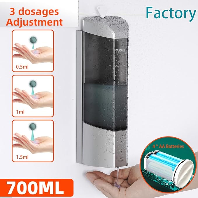 Automatic Soap Dispenser Wall Mount 700ml,Touchless Electric Sensor Liquid Gel Hand Sanitizer Dispenser Battery Operated for Office Home Kitchen Bathroom Hotel Restaurant Commercial (B-162-Sliver)