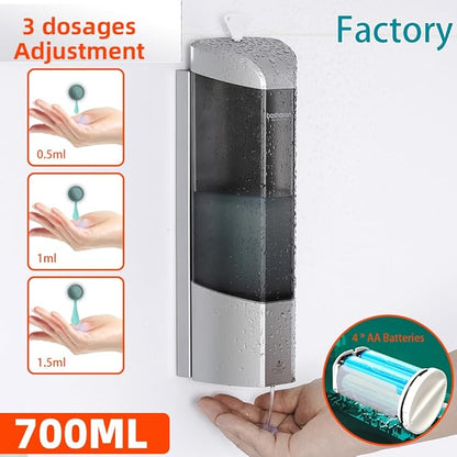 Automatic Soap Dispenser Wall Mount 700ml,Touchless Electric Sensor Liquid Gel Hand Sanitizer Dispenser Battery Operated for Office Home Kitchen Bathroom Hotel Restaurant Commercial (B-162-Sliver)
