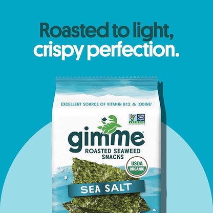 Gimme Seaweed Organic Premium Roasted Seaweed Snacks, Sea Salt, 20 Count, Keto, Vegan, Gluten-Free, Great Source of Omega3s and Iodine, Healthy On-The-Go Snack for Kids and Adults