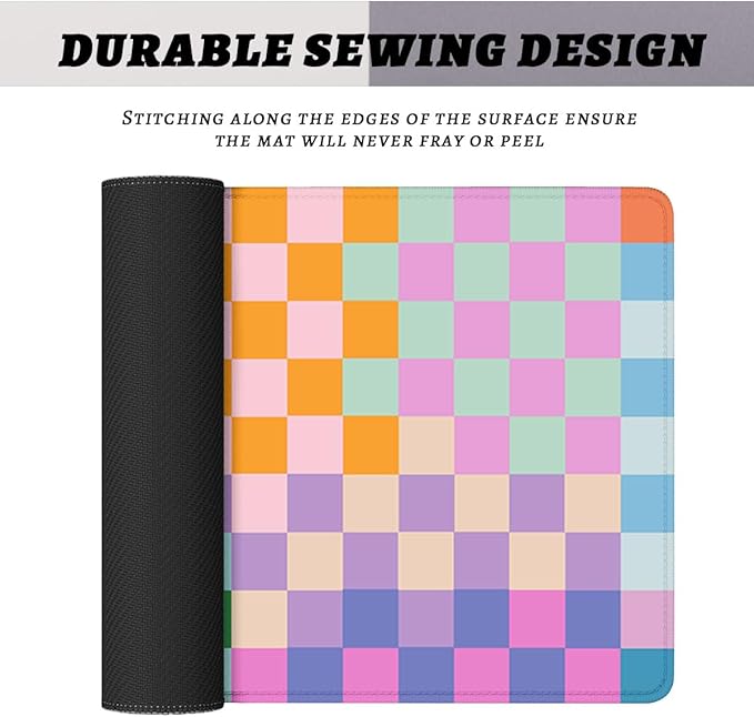 Colorful Plaid Desk Mat Cute Grid Red Blue Pink Yellow Large Gaming Mouse Mat with Stitched Edges,Non-Slip Waterproof Rubber Base Mous Mat 31.5"x11.8"