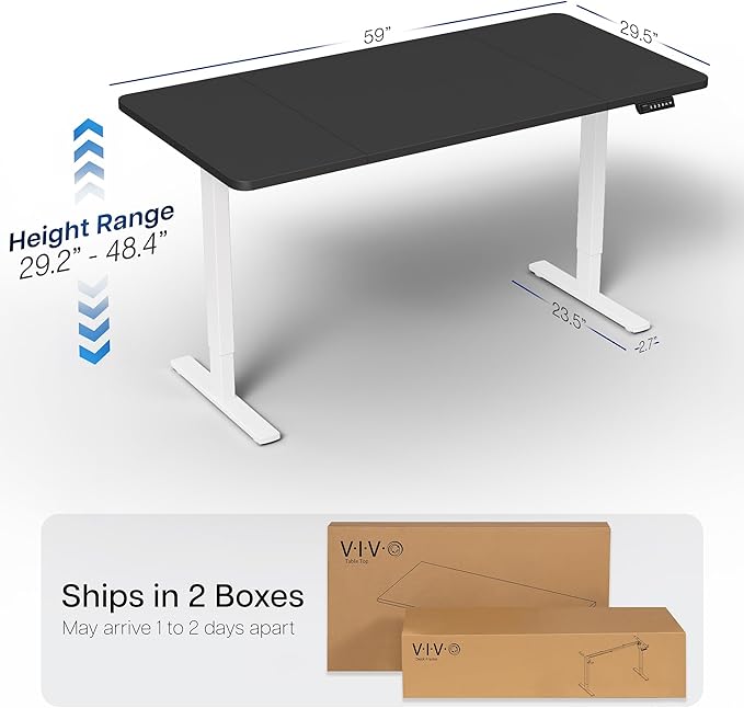 VIVO Electric 60 x 30 in Standing Desk, Memory Height Adjustment, 1B Series, Black Top White Frame, DESK-KIT-1W6B-30