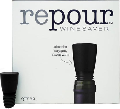 Repour Wine Saver and Stopper - Removes Oxygen, Preserving and Keeping Wine As Fresh As The Day The Bottle Was Opened - Black (72-Pack)