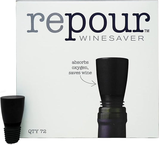 Repour Wine Saver and Stopper - Removes Oxygen, Preserving and Keeping Wine As Fresh As The Day The Bottle Was Opened - Black (72-Pack)