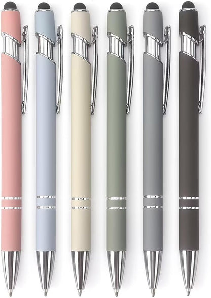Bribobo Ballpoint Pen 2-in-1 Stylus Retractable Ballpoint Pen with Stylus tip, Metal Stylus Pen for Touch Screens, 1.0 mm Black Ink (Pastel Color) 6 Pack