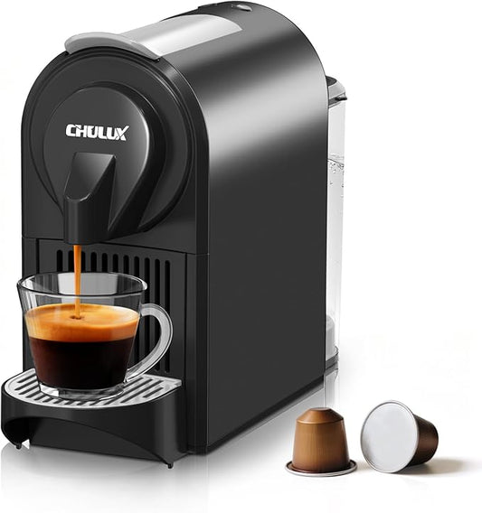CHULUX Mini Espresso Machine, 20 Bar Single Cup Coffee Maker, Dual Brew Modes for Espresso and Lungo, 1400W Fast Brewing, Mystic Black (Upgrade Model)