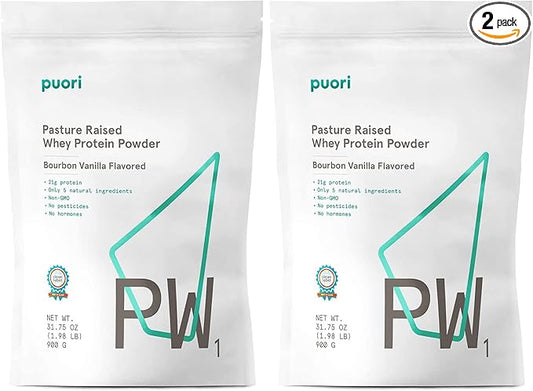 Puori Whey Protein Powder, Bourbon Vanilla - PW1 Pasture-Raised, Grass-Fed Whey Protein Powder Drink Mix containing BCAA Amino Acids - Post-Workout Supplement for Muscle Gain & Recovery - 60 Servings