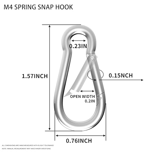 1.57IN Spring Snap Hook Carabiner, 12PCS M4 Heavy Duty Galvanized Steel Carabiner Clip, 110LBS Holding Capacity Spring Clips for Hammock Swing Outdoor Travel