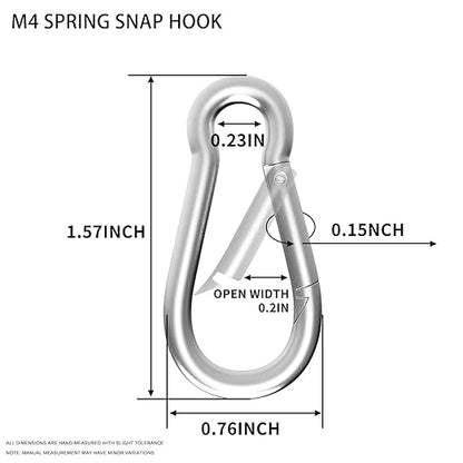 1.57IN Spring Snap Hook Carabiner, 12PCS M4 Heavy Duty Galvanized Steel Carabiner Clip, 110LBS Holding Capacity Spring Clips for Hammock Swing Outdoor Travel