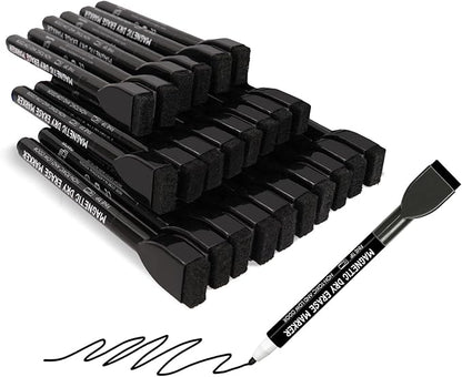 maxtek 24 Count Magnetic Black Dry Erase Markers, Fine Tip Whiteboard Markers with Eraser, Thin Markers Low Odor for Classroom, Office, Home