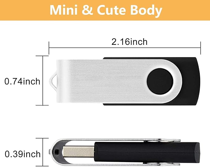 Generic 10 Pack 8GB USB Flash Drive, Thumb Drives Memory Stick Swivel Jump Drive for Home & Office Use (10Pack Black, 8GB)