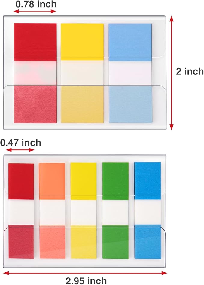 KICNIC Sticky Tabs 400 Pcs, 2 Sizes (1.77×0.79 in & 1.77×0.39 in) Fluorescent Pop Up Book Tabs, Adhesive Index Page Markers, Reusable School Office Supplies, 4 On-The-Go Dispensers (10 Colors)