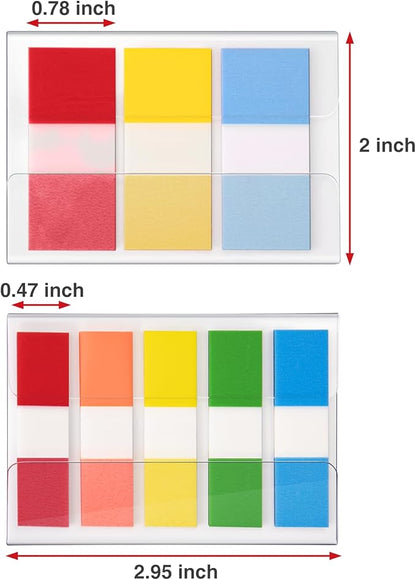 KICNIC Sticky Tabs 800 Pcs, 2 Sizes (1.77×0.79 in & 1.77×0.39 in) Fluorescent Pop Up Book Tabs, Adhesive Index Page Markers, Reusable School Office Supplies, 8 On-The-Go Dispensers (10 Colors)