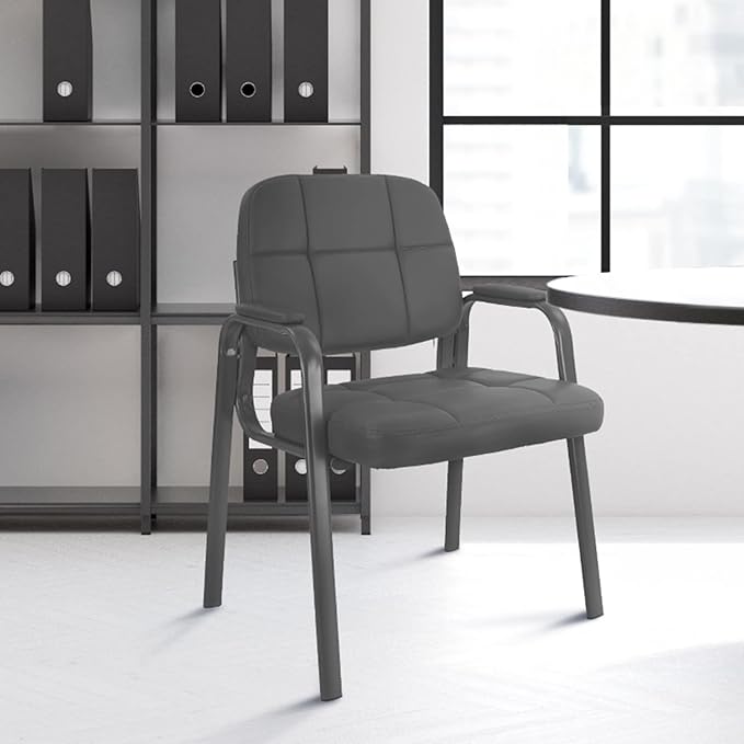 CLATINA Waiting Room Guest Chair with Bonded Leather Padded Arm Rest for Office Reception and Conference Desk(Grey 2 Pack)