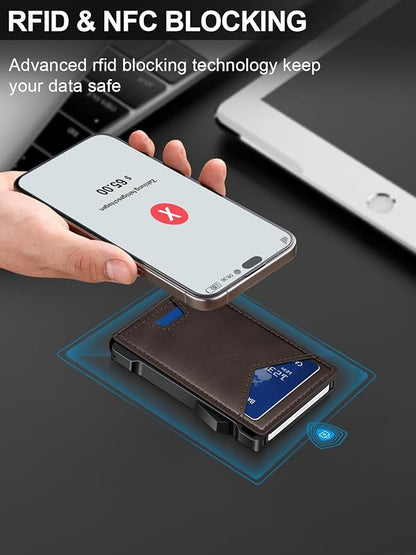 Wallet for Men RFID Wallet with 2 ID Windows & Money Clip, Slim Pop Up Card Holder for 10-12 Cards, Bifold Minimalist Smart Wallet for Front Pocket, Compact Metal Credit Card Holder, Gifts for Men