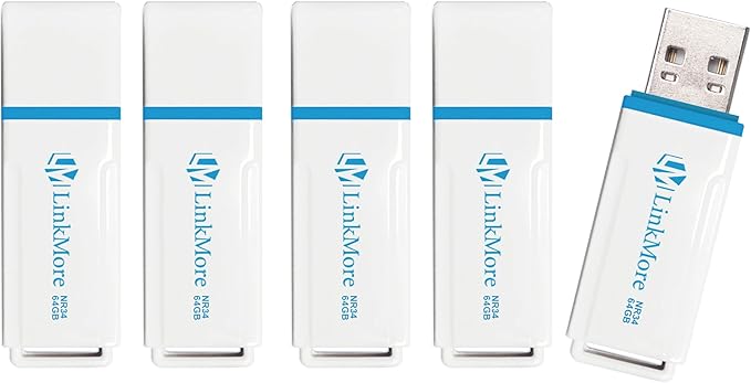LinkMore 64GB (5 Pack) NR34 USB Flash Drive – USB 3.2 Memory Stick with Keychain Loop, High-Speed Thumb Drive up to 120MB/s Read & 60MB/s Write for PC, Mac, Car, TV – Compact, Plug & Play