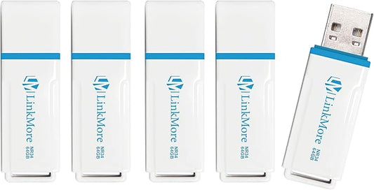 LinkMore 64GB (5 Pack) NR34 USB Flash Drive – USB 3.2 Memory Stick with Keychain Loop, High-Speed Thumb Drive up to 120MB/s Read & 60MB/s Write for PC, Mac, Car, TV – Compact, Plug & Play