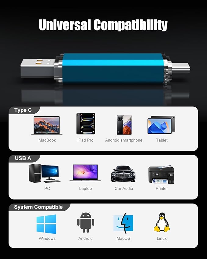 KOOTION USB C Flash Drive 256GB 2 in 1 OTG USB 3.0/Type C Thumb Drive Dual Drive USB C Memory Stick for Smartphone Laptop Tablet PC, Blue