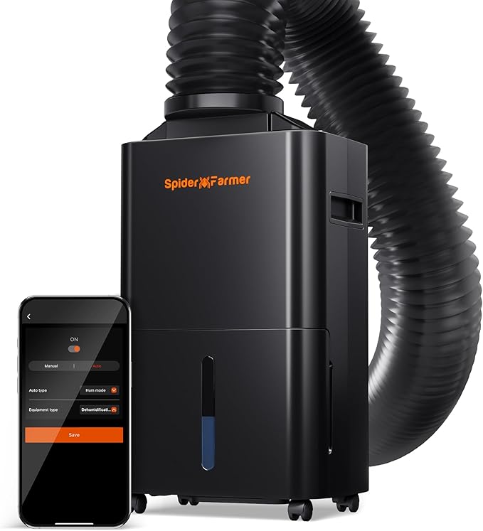 Spider Farmer Upgraded Dehumidifier with Drain Hose 2000 Sq.Ft.Dehumidifier with Smart Humidity Control Display, Air Duct, 24-Hour Timer, Provides Powerful Dehumidification for Grow Tent and Home