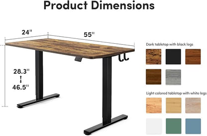 FEZIBO Standing Desk, 55 × 24 Inches Electric Height Adjustable, Sit Stand Up Desk, Home Office Desk with Splice Board, Black Frame/Rustic Brown TOP