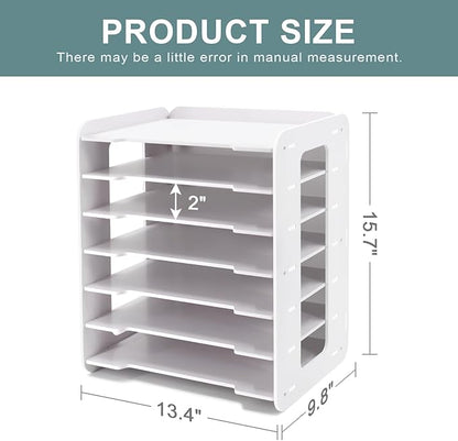 SONGWAY Paper Storage Organizer for Desk - 7 Tier Horizontal Paper Sorter Organizer, Letter Mail Tray, File Folder Holder Rack, White Desk File Organizer for Home Office
