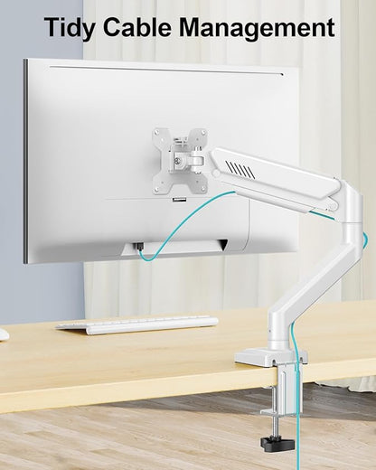 Single Monitor Arm Desk Mount Fits 13 to 32 inch Computer Screens, Holds 4.4 to 22lbs Display VESA Mount, Adjustable Monitor Stand with Clamp/Grommet Mounting Base, 75/100mm Bracket, White, Freelift
