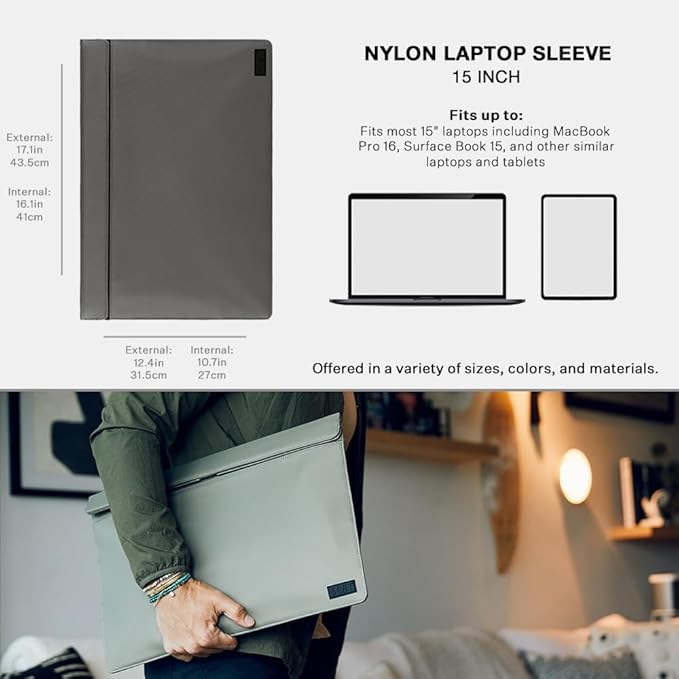 SLNT Weatherproof Nylon Faraday Bag with Silent Pocket Technology - Signal Blocking Device Sleeve for 13 inch and 15 inch Laptops and Tablets, Provides Instant Protection (Grey, 15 inch)