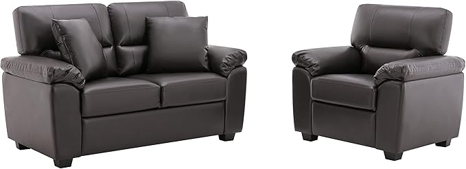 Morden Fort Faux Leather loveseat and Chair Set, Modern Luxury and Comfy Furniture Sleeper Couches Accent Chair for Living Room, Apartment, Office, Lounge Room, Bedroom