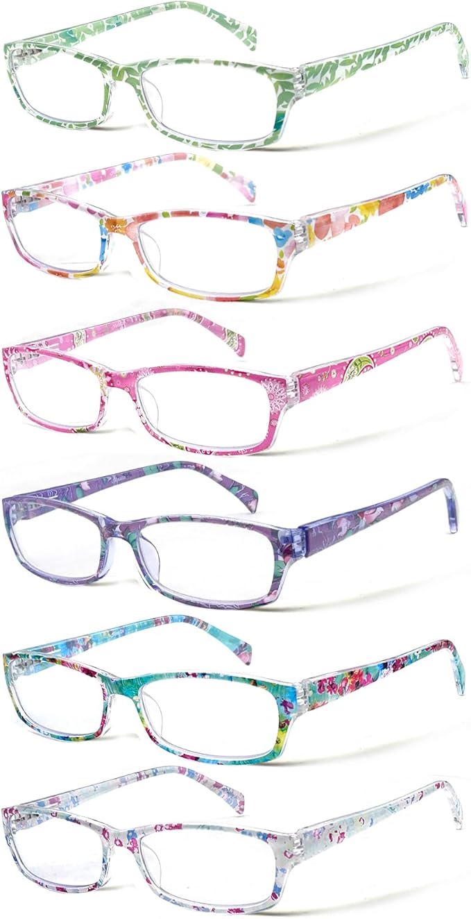 Henotin 6-Pack Reading Glasses Blue Light Blocking Anti Eyestrain Computer Reading Glasses for Women and Men Readers (Mix Color-D, 0.00, Diopters)