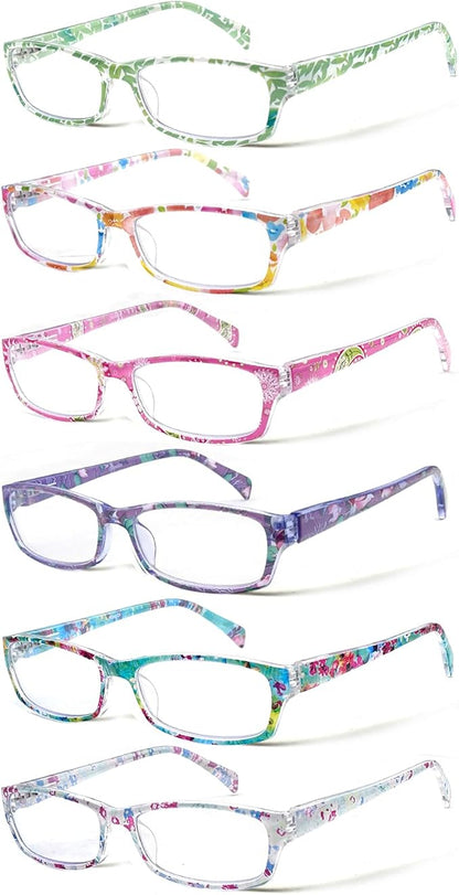 Henotin 6-Pack Reading Glasses Blue Light Blocking Anti Eyestrain Computer Reading Glasses for Women and Men Readers (Mix Color-D, 4.00, Diopters)