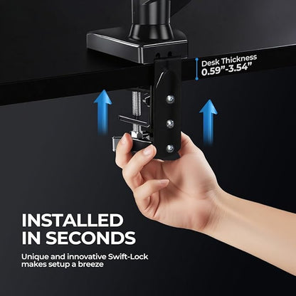 Single Monitor Arm Mount for 13-32 Inch Screens - Gas Spring Adjustable Stand with VESA 75x75/100x100, Clamp & Grommet Base, Holds Up to 20 lbs LCD Computer Monitors, Ergonomic Desk Mount