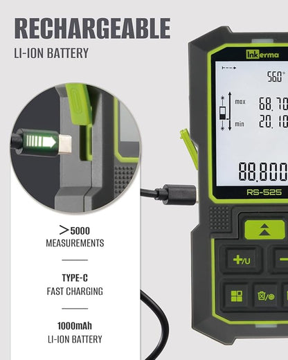 Dual Laser Measurement Tool, 525Ft/160M Bilateral Laser Distance Meter, Rechargeable Laser Measure with Ft/in/M Multiple Units, Angle Sensor, Pythagorean Mode, Area and Volume