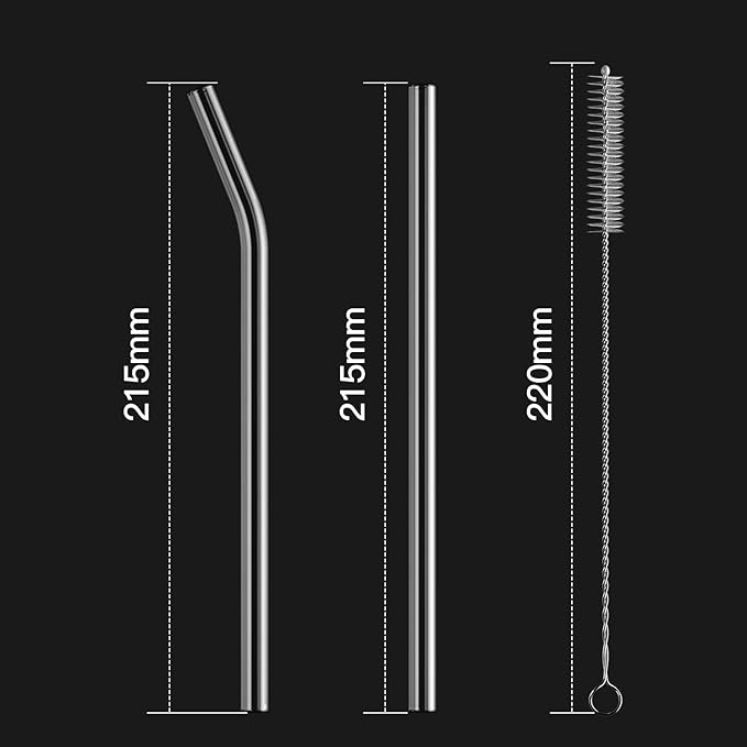 4-Pack Reusable Glass Straw, Size 8.5''x10 MM,Including 2 Straight and 2 Bent with 2 Cleaning Brush- Perfect For Smoothies, Tea, Juice