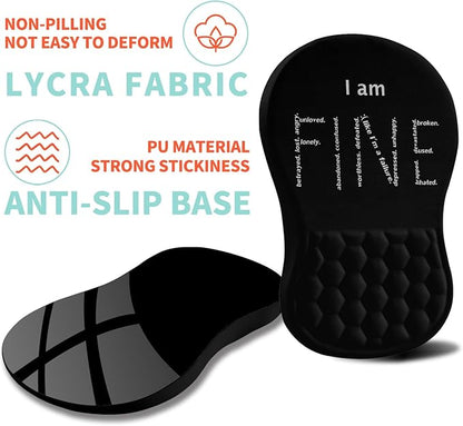 Ergonomic Mouse Pad Wrist Support with Memory Foam Massage Bulge, Carpal Tunnel Pain Relief Mousepad Wrist Rest for Mouse(12x8 inch, I Am Fine)