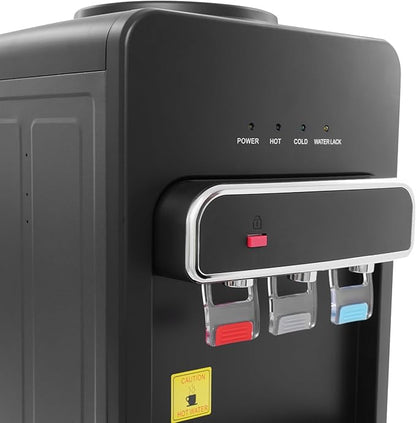 Bottom Loading Water Cooler for 5 Gallon Bottle, 110V Electric Water Dispenser with Hot, Room and Cold Spouts, Child Safety Lock, Work Indicator Lights, Floor Standing (Black)