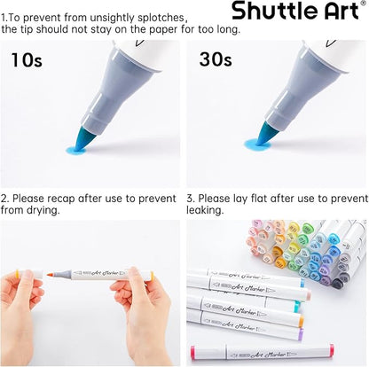 Shuttle Art Pastel Alcohol Markers Brush tip, Dual Tip Brush & Fine Tip Art Marker Set, 50 Colors plus 1 Blender Marker Pens with Case Perfect for Illustration Kids Students Adults Coloring Sketching