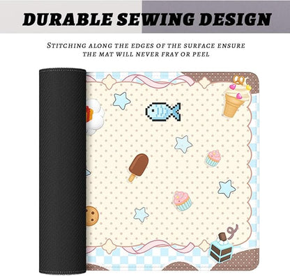Pixel Cat Desk Mat Cute Kawaii Cartoon Cake Kitten Extended Gaming Mouse Pad Mat with Stitched Edge Non-Slip Base Big Mousepad 31.5"x11.8"