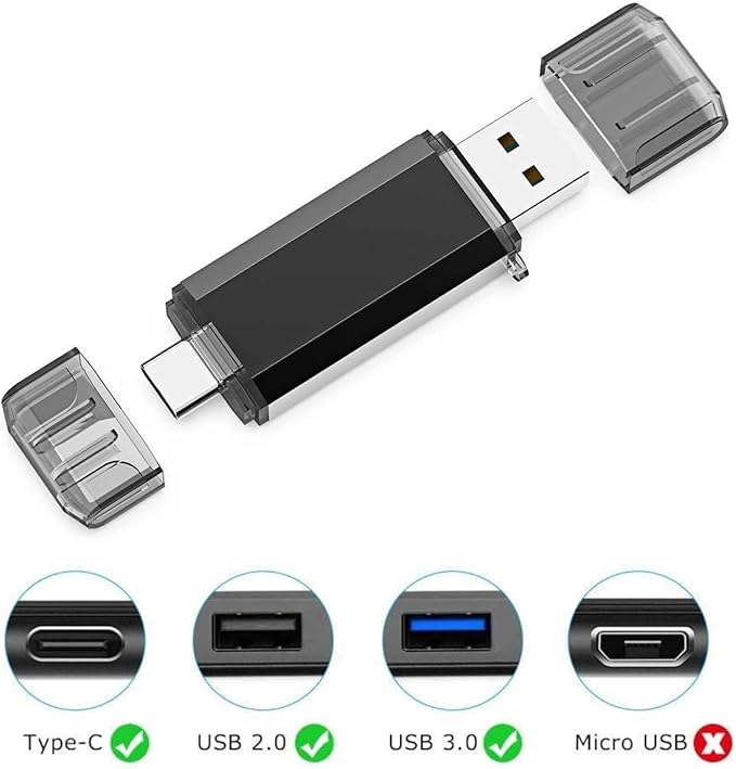 GoRAM 32GB (10 Pack) Dual Drive Go-Stick USB 3.0 + USB-C Type-C Flash Drive for Android Smartphones, Computers, MacBook, Tablets, PC (32GB)