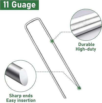 25 Pack Landscape Staples 6 Inches 11 Gauge Stakes, Galvanized Garden Stakes U-Shaped Pins and Landscaping Staples for Sod Anchoring Landscape Fabric Irrigation Tubing