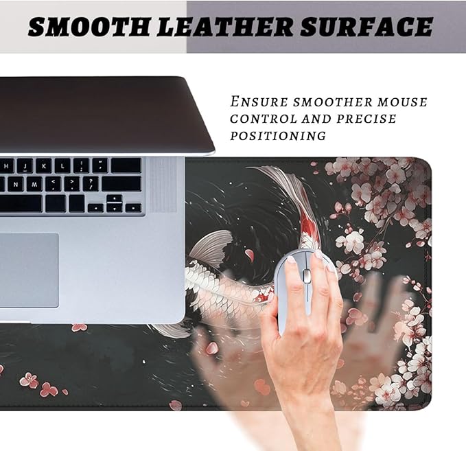 Koi Fish Gaming Mouse Pad Japanese Zen Yin Yang Cherry Blossoms XL Mouse Pad Large Mousepad Extended Laptop Keyboard Mat Gaming Desk Pad Mouse Mat 31.5"x11.8"