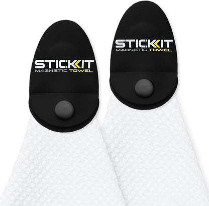 STICKIT Magnetic Towel, White | 2-Pack | Top-Tier Microfiber Golf Towel with Deep Waffle Pockets | Industrial Strength Magnet for Strong Hold to Golf Carts or Clubs