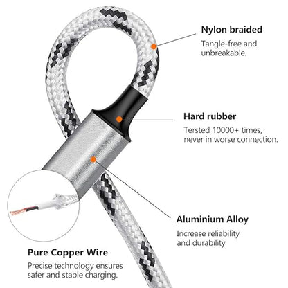 Multi Charging Cable, 5ft 3Pack Multi Charger Cable Nylon Braided Multiple USB Universal 3 in 1 Charging Cord Adapter with Type-C, Micro USB Port Connectors for Cell Phones and More