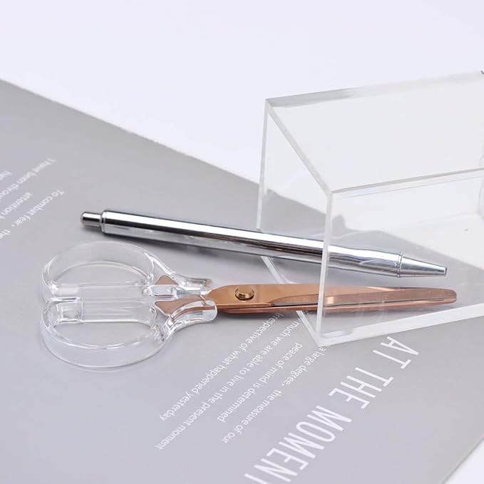 6 Inch Office Scissors Clear Acrylic Handles Rose Gold Craft Scissor Semi-Circular Grip Fabric Shears Stainless Steel Sharp Blades Round Tips for Paper Thread (Rose Gold)