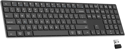 TIETI 2.4G Wireless Bluetooth Keyboard Rechargeable, Stainless Steel Ultra Slim Full Size Keyboard with Numeric Keypad Low Profile Silent Cordless Keyboards for Computer/Mac/Windows