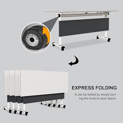 Folding Conference Table Modern Large Mobile Meeting Table Rolling Conference Room Tables with Wheels Seminar Tables for Office Training Classroom (4, Deep Grey, 55" D X 23.6" W X 29.5" H)