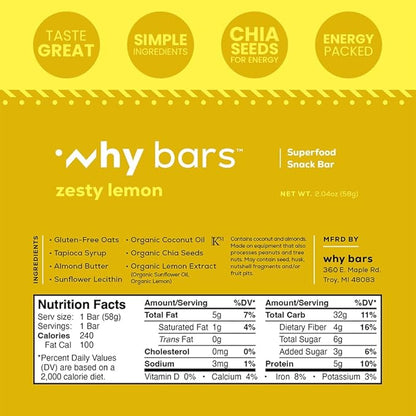 Why Bars, Protein Bars, Variety Pack, 2.04 Ounce Bars (Pack of 12 Protein Bars) - Protein Bar Superfood, Gluten Free, Non GMO, Organic, Vegan, Simple Ingredients