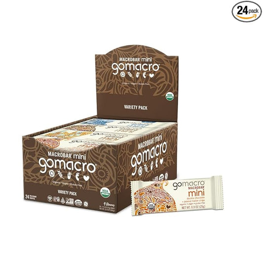 GoMacro MacroBar Mini Organic Vegan Protein Bars, Variety Pack, 0.9 Oz, 24 Count