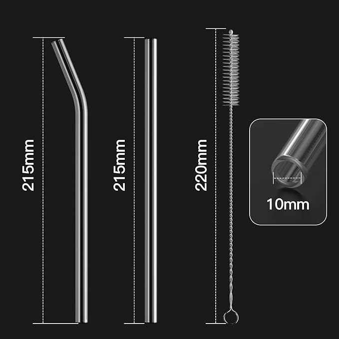 8-Pack Reusable Glass Straw,Size 8.5''x10 MM,Including 4 Straight and 4 Bent with 2 Cleaning Brush- Perfect For Smoothies, Tea, Juice