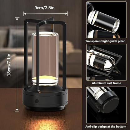 Cordless Portable Table Lamp Rechargeable for Indoor/Outdoor, 3000mAh Small Battery Powered Operated Lights, 3 Color Modes Dimmable Waterproof, LED Desk Lamp for Restaurant/Bedroom/Camping (Black)