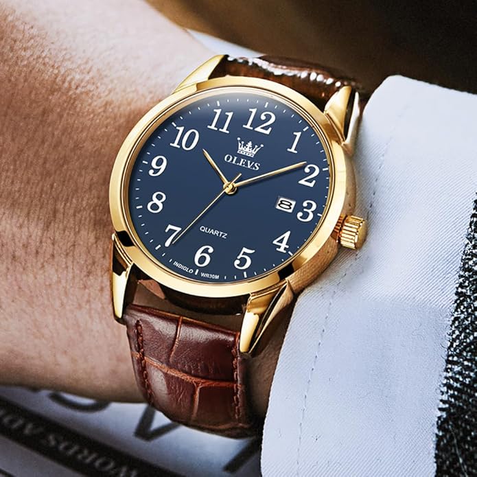 OLEVS Watch Men Mens Watches Watches for Men Leather Band Classic Brown Leather Watch Men, Analog Watch Men, Black Mens Leather Watch, Dress Waterproof Large Face Mens Watch,Relojes para Hombres Watch